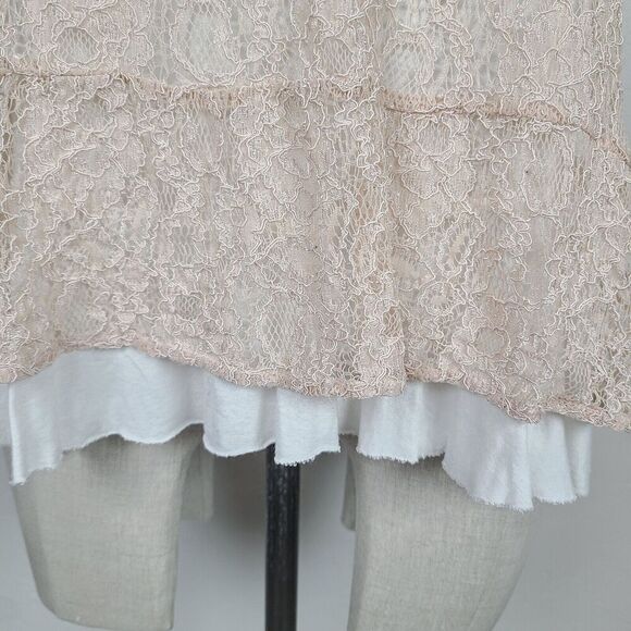 Deletta Anthropologie Top L Beige Embroidered Lace‎ Layered Peplum Blouse - Picture 5 of 8